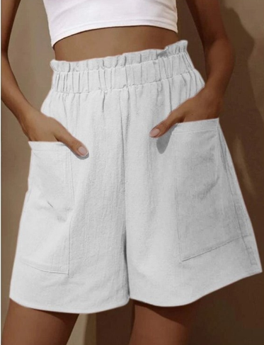 Elegante Baumwoll-Leinen-Shorts mit hohem Bund und Knöpfen