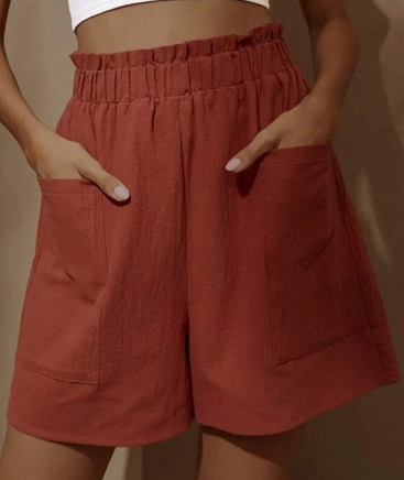 Elegante Baumwoll-Leinen-Shorts mit hohem Bund und Knöpfen