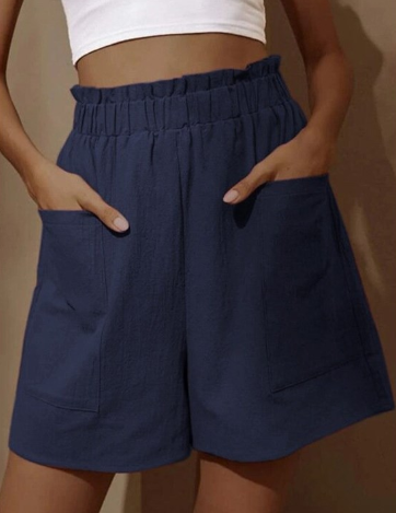 Elegante Baumwoll-Leinen-Shorts mit hohem Bund und Knöpfen