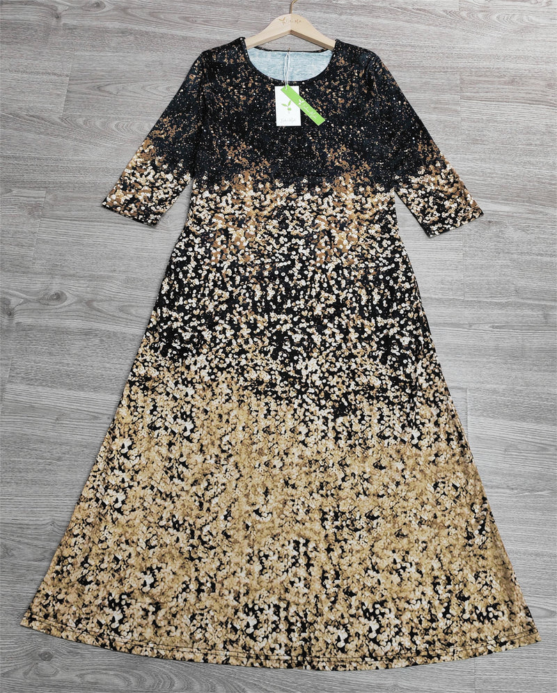 Marion - Schönes goldfarbenes Midikleid mit halben Ärmeln