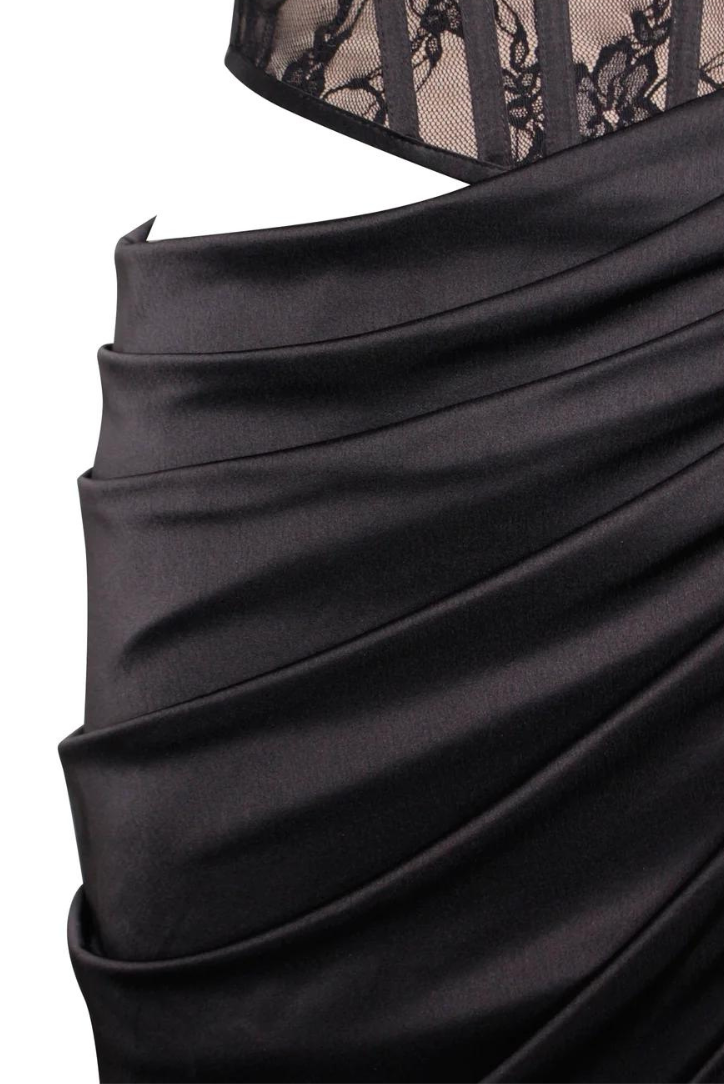 Gretel Satin Maxi- Schwarz