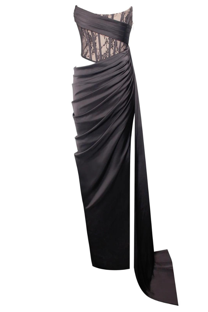 Gretel Satin Maxi- Schwarz