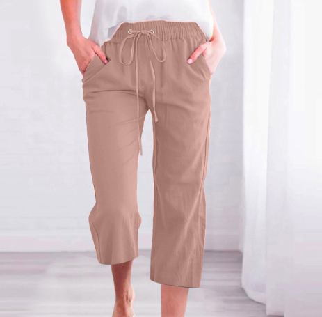 Bequeme hochtaillierte Leinenhose für Damen im Sommer