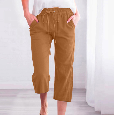 Bequeme hochtaillierte Leinenhose für Damen im Sommer