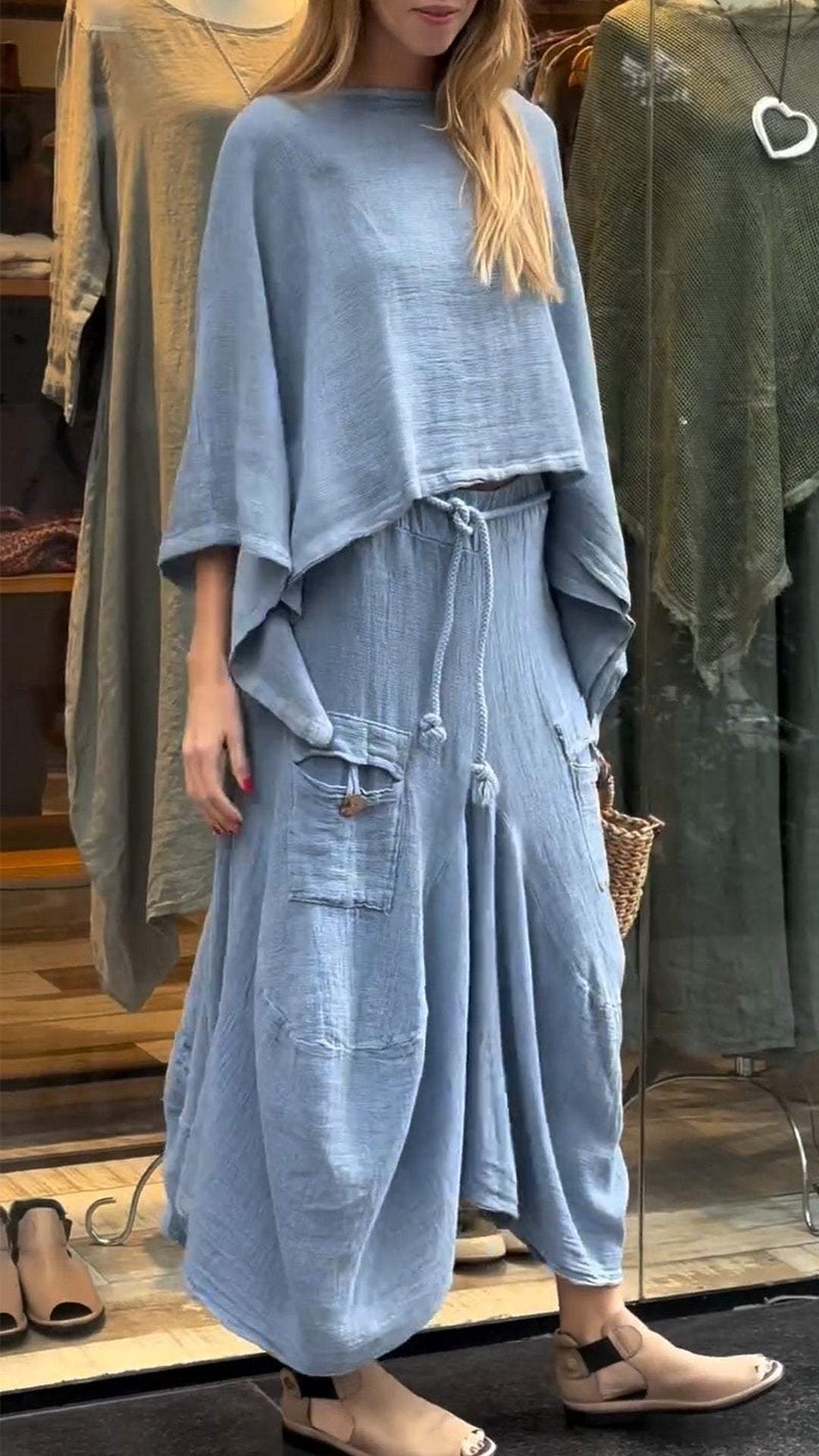 Damen Rundhals Freizeitkleid – Komfort und Stil aus Baumwolle und Leinen