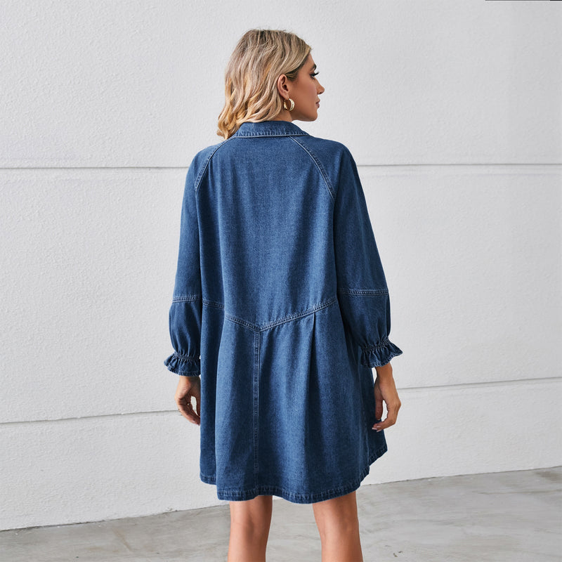 Denim-Kleid mit Puffärmeln - trendig und bequem