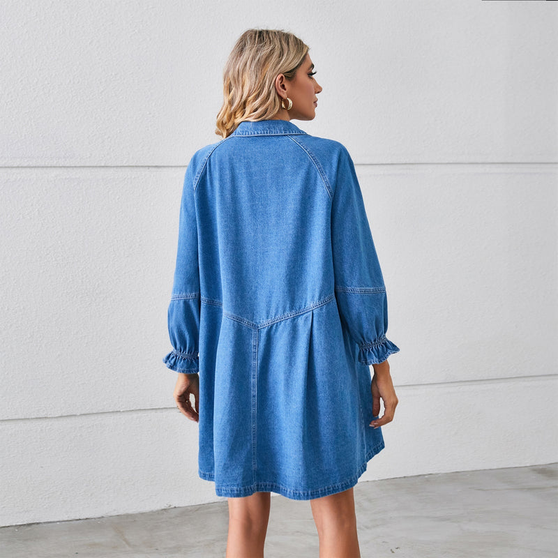 Denim-Kleid mit Puffärmeln - trendig und bequem