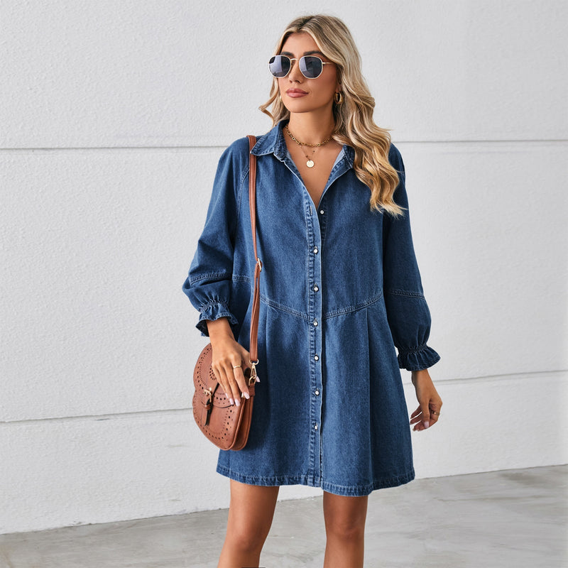 Denim-Kleid mit Puffärmeln - trendig und bequem