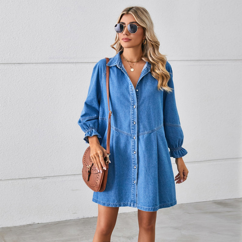 Denim-Kleid mit Puffärmeln - trendig und bequem