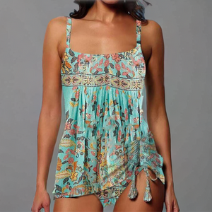 Theresa – Türkisfarbener Tankini-Badeanzug Mit Blumenmuster