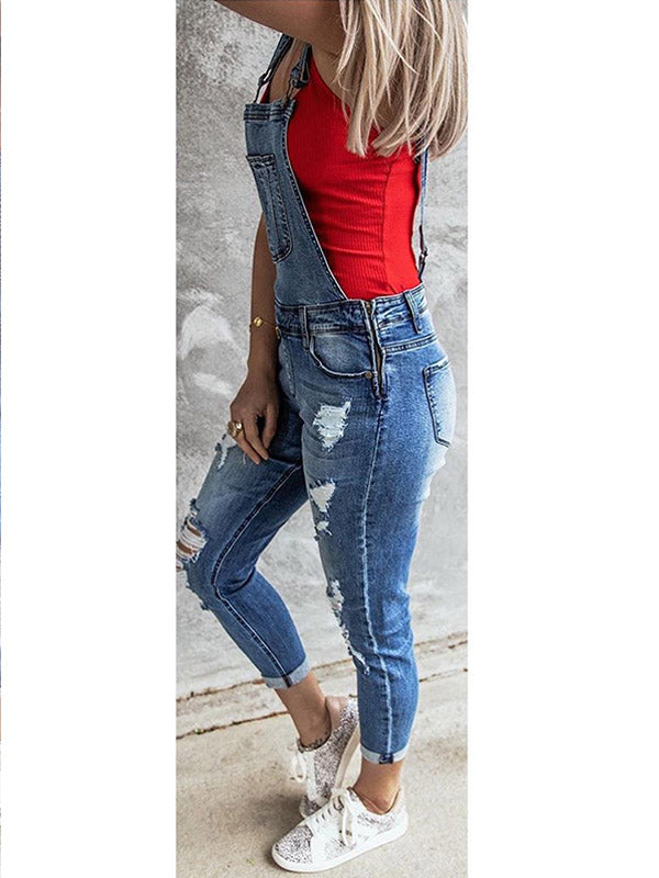 Stella - Damen Skinny Vintage-inspirierte Denim-Trägerhose im Used-Look