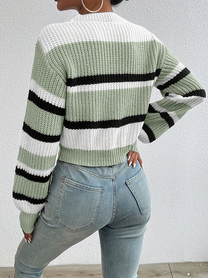 Colorblock Strickpullover mit fallenden Schultern – Trendy und bequem