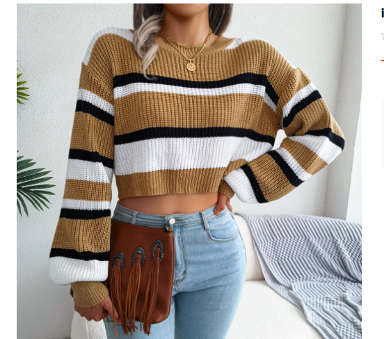 Colorblock Strickpullover mit fallenden Schultern – Trendy und bequem